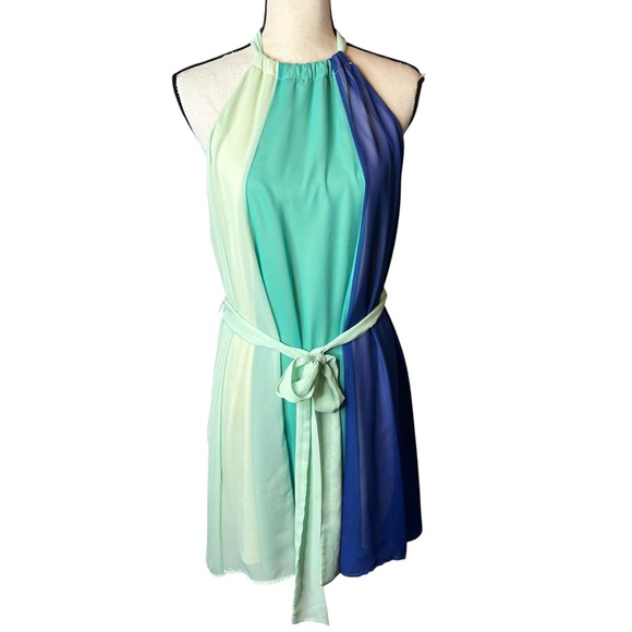 COCOLOVE Halter Dress Color Block Sleeveless Sheer‎ Overlay Party Small - Picture 1 of 13